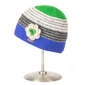 Blue Green Crochet Beanie with Flower