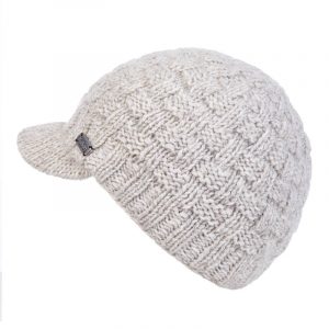 Oatmeal Brooklyn Beanie with Peak Cable Basket Knit