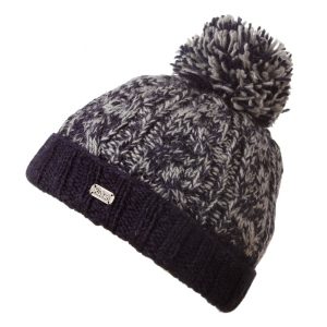 Navy Bobble Hat Cable Turn Up SP