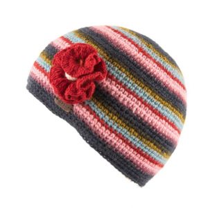 Red Navy Crochet Beanie with Flower