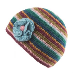 Crochet Beanie with Flower Plum
