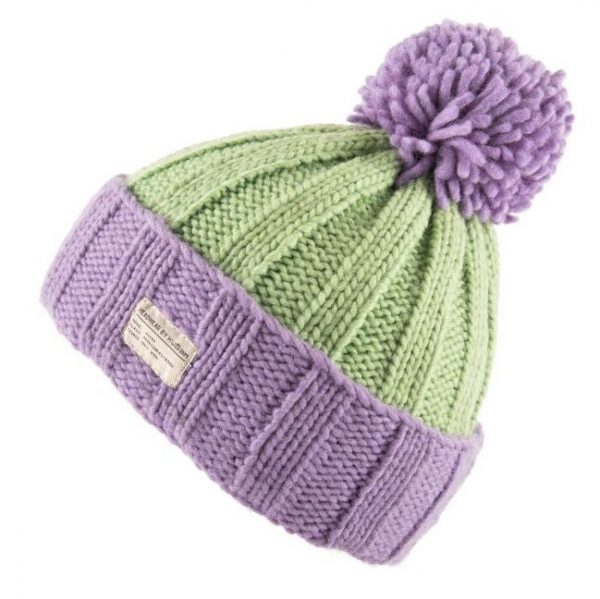 Lilac Mint Green Bobble Hat Turn Up