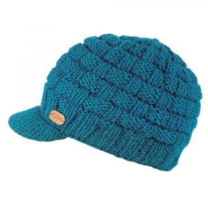Brooklyn Teal Beanie with Peak Cable Basket Knit