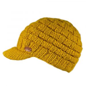Brooklyn Beanie with Peak Cable Basket Knit Yellow