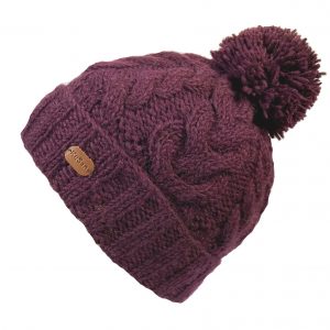 Berry Red Bobble Hat Cable with Turn Up