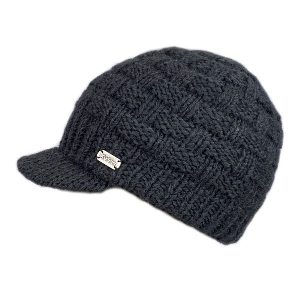 Brooklyn Beanie with Peak Cable Basket Knit Charcoal