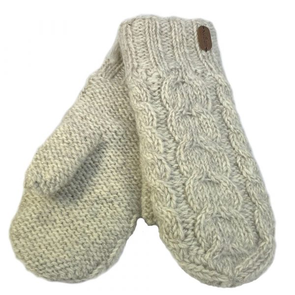 Cable Mittens with Sherpa Lining Oatmeal