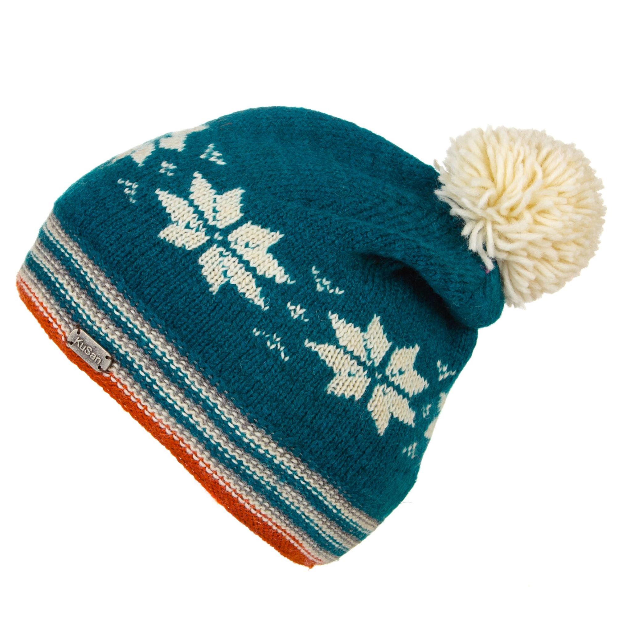 Teal Slouch cap with Pom Snowflake