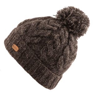 Bobble Hat Turn up Cable Charcoal