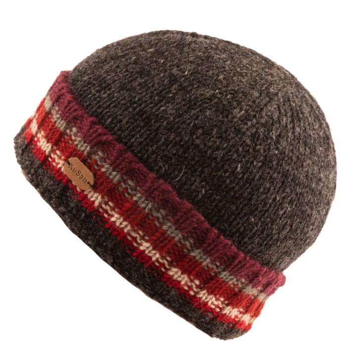 Beanie Pull On with Turn Up Red Charcoal