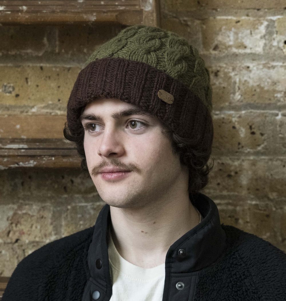 Cable Beanie Turn Up Brown Khaki PK2528 - Image 2