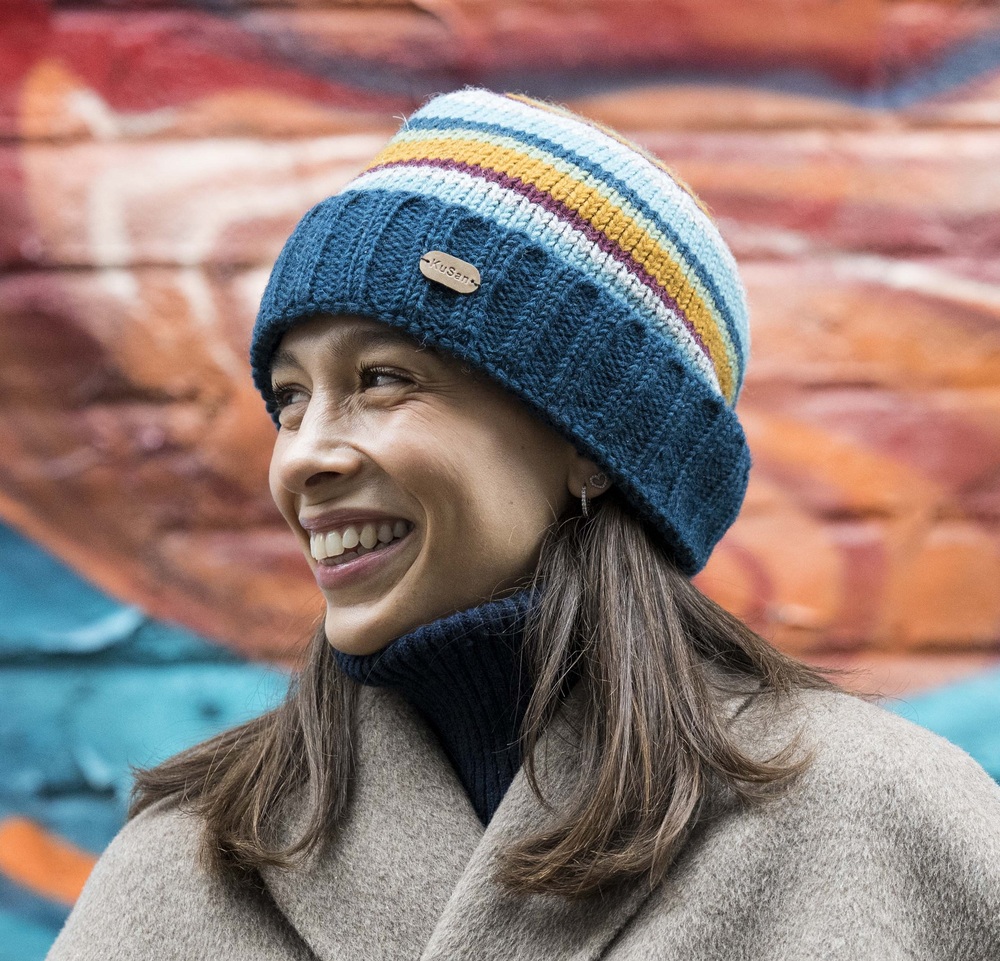 Beanie Turn Up Stripe Teal PK2622 - Image 2